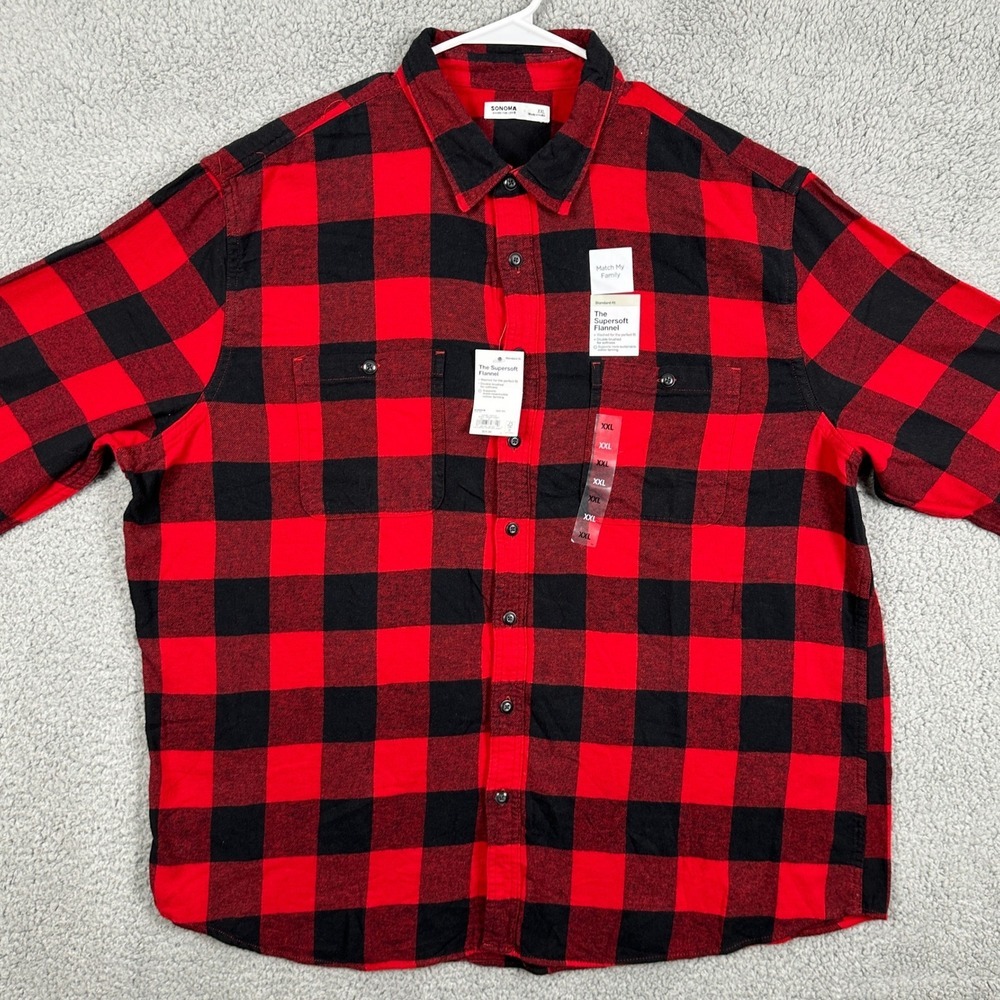 Sonoma Goods For Life Shirt Flannel Men 2xl Red Black Buffalo Check Standard New — image 2 of 8